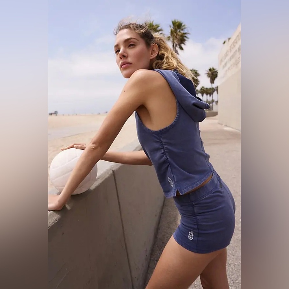 Free people Hot Shot Hooded Tank Set navy